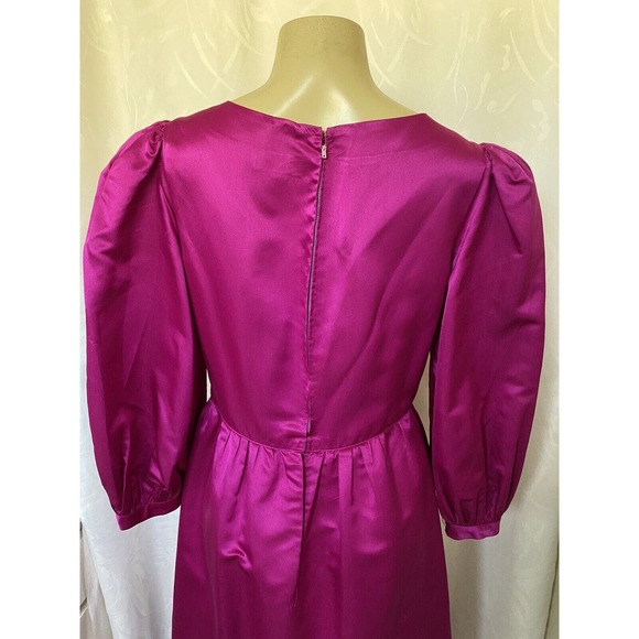 Victoria Royal Ltd Gown Maxi Dress Satin V neck Balloon Sleeve Fuchsia B… - Picture 4 of 9